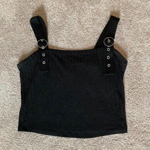 black silver buckle straps crop tank top